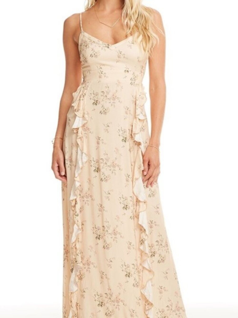 Chaser Serine Maxi Dress Creamy Floral Ruffle Corset Lace Up Back M